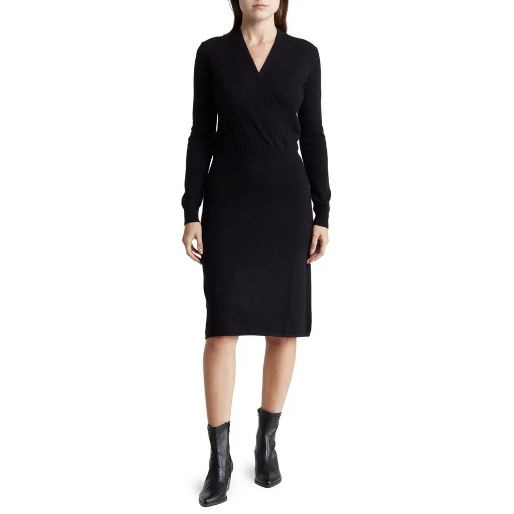 Sofia Cashmere Long Sleeve Black Sweater Dress 100% Cashmere Size XS